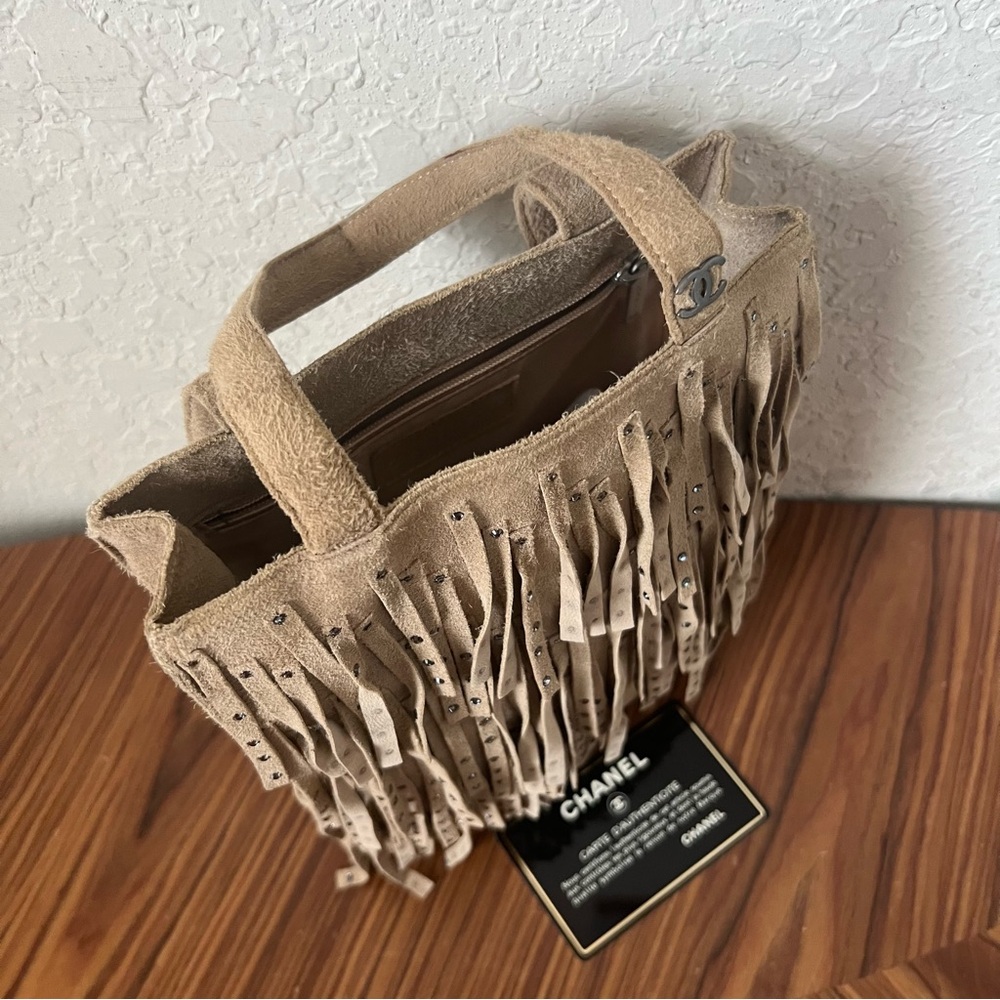 CHANEL Vintage Suede Fringe Rhinestone Mini Tote CC Logo - Picture 10 of 16